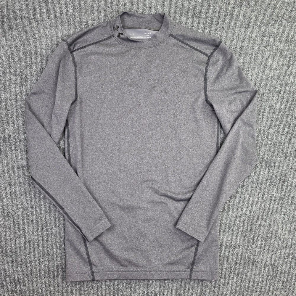Under Armour ColdGear Compression Mock Neck Shirt Men L Long Sleeve Grey 1265648